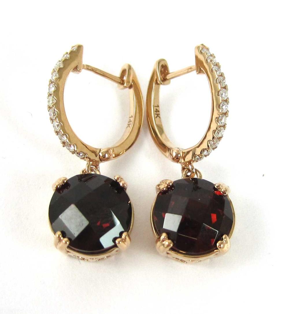 PAIR OF GARNET AND DIAMOND DANGLE