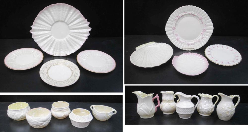 EIGHTEEN BELLEEK BLACK MARK PARIAN PORCELAIN