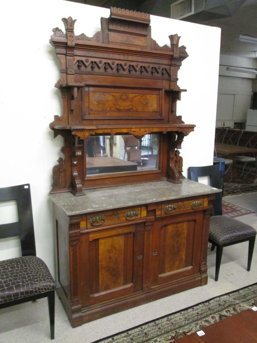 VICTORIAN MARBLE TOP WALNUT SIDEBOARD  316c45