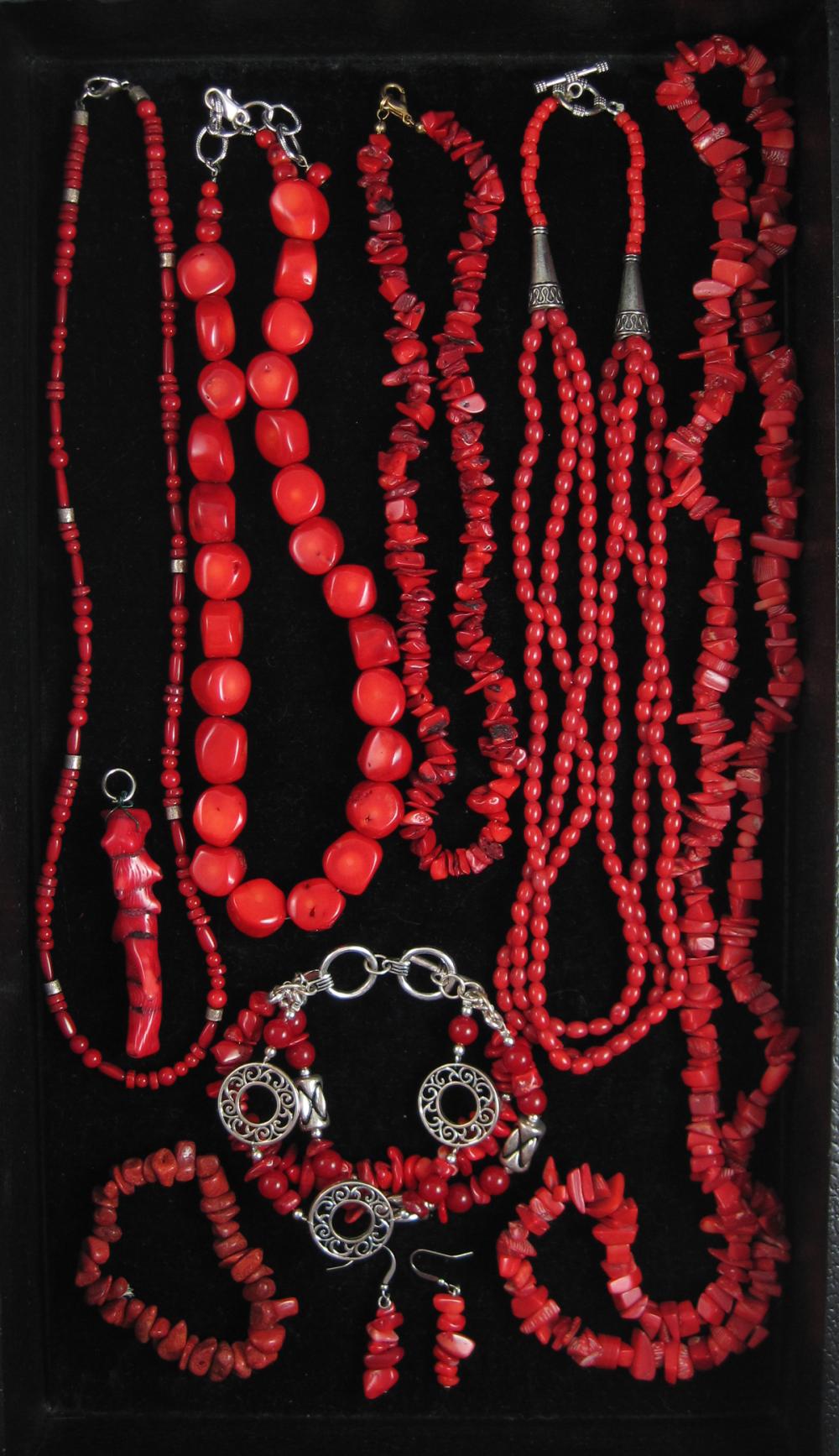 TEN ARTICLES OF CORAL JEWELRY,