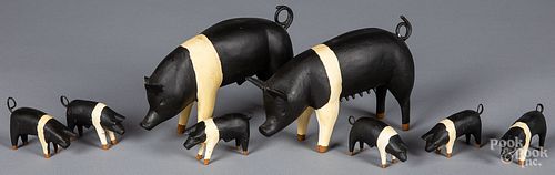 CARVED AND PAINTED PIGS AND PIGLETS 316d03