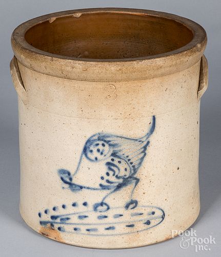 THREE-GALLON STONEWARE CROCK, 19TH C.Three-gallon