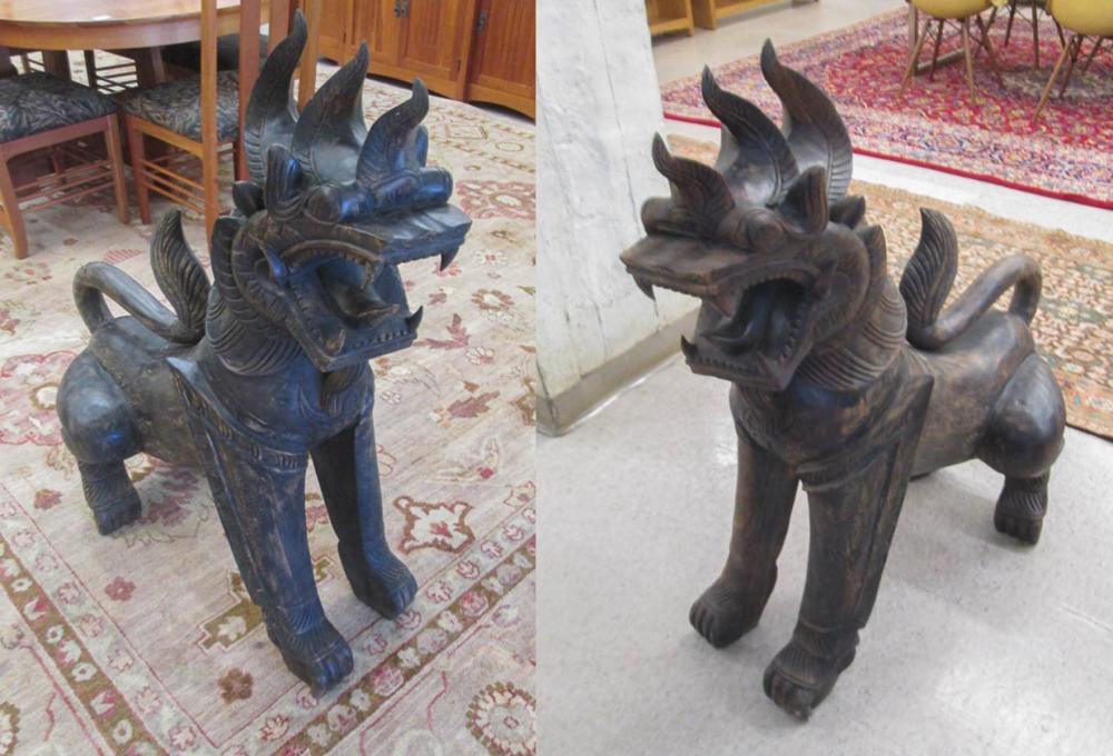 A LARGE PAIR OF CARVED WOOD FOO 316d5e