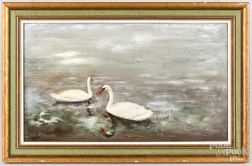 OIL ON PANEL OF TWO SWANSOil on 316d74