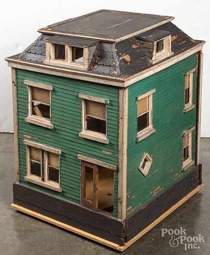 LARGE PAINTED PINE DOLLHOUSE, LATE