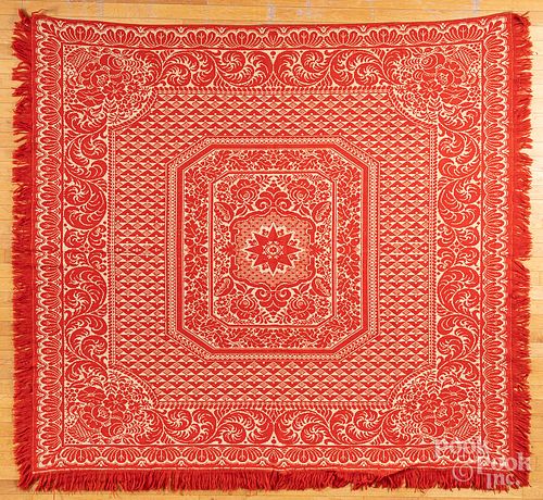 RED AND WHITE JACQUARD COVERLET  316e2f
