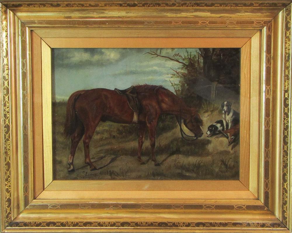 OIL ON CANVAS, HORSE AND HUNTING