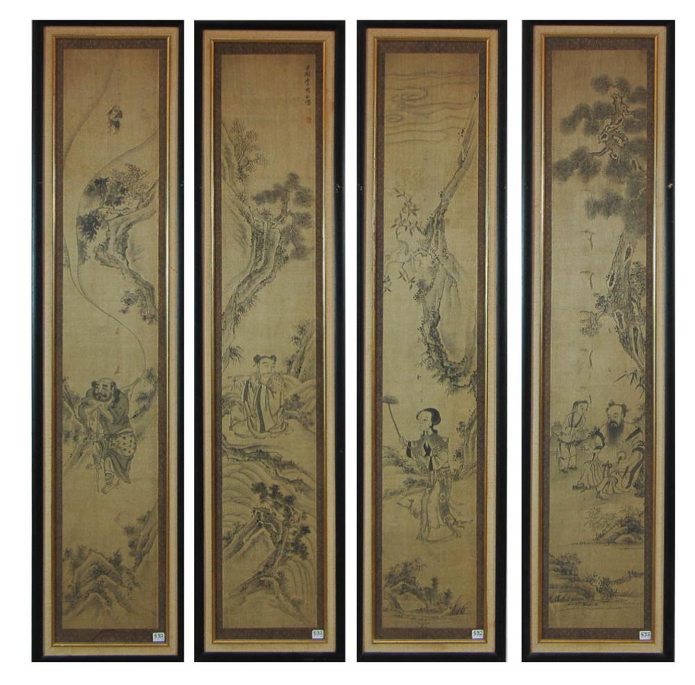 FOUR CHINESE INK ON SILK DRAWINGS,