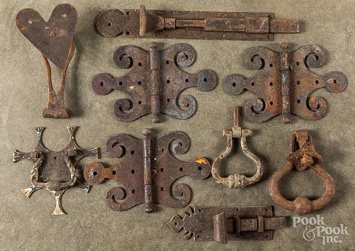 ANTIQUE IRON DOOR LATCHES, KNOCKERS