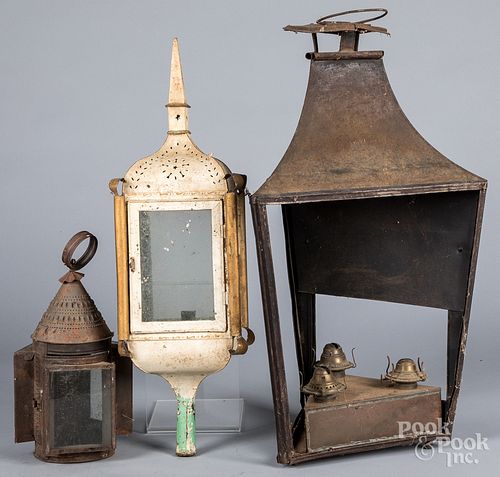 THREE TIN LANTERNS, 19TH C.Three