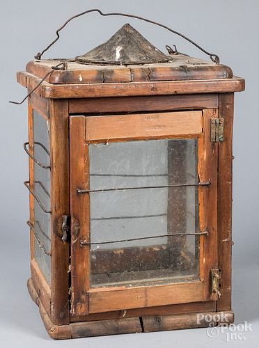 LARGE PRIMITIVE WOOD AND IRON LANTERN  316eda