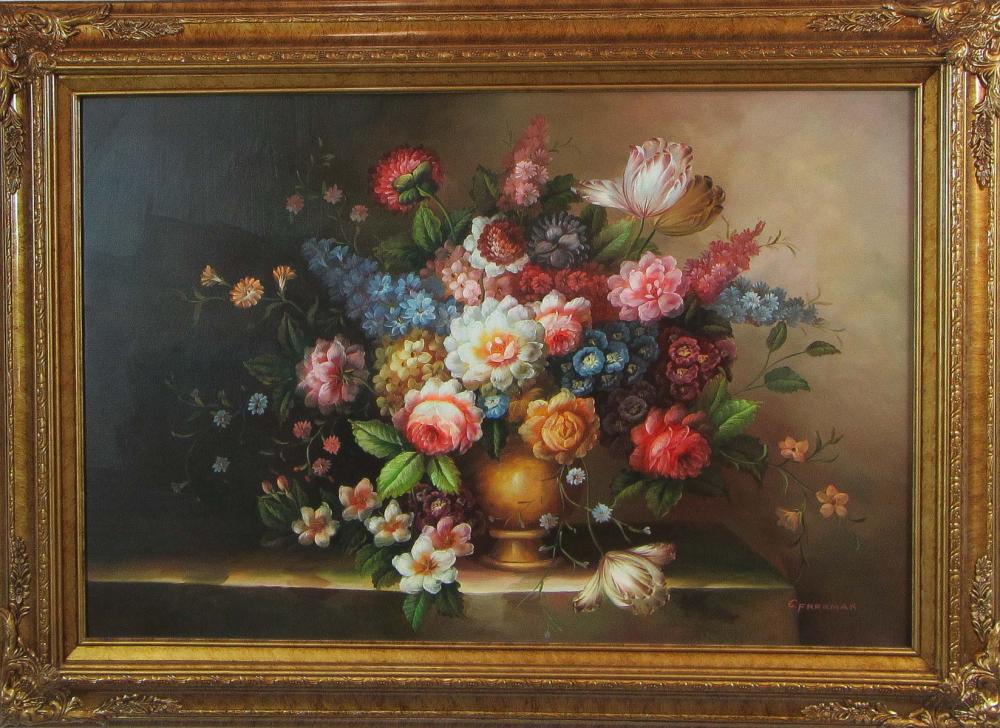 C FREEMAN OIL ON CANVAS FLORAL 316ef1