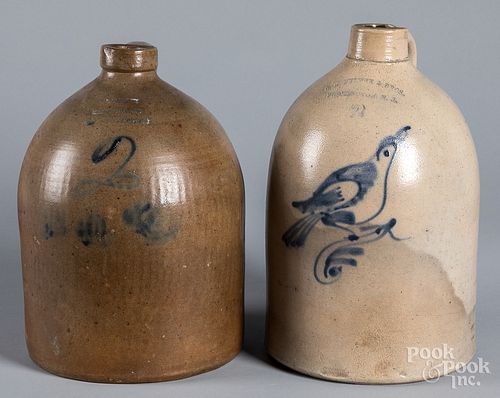 TWO NEW JERSEY STONEWARE JUGS, 19TH