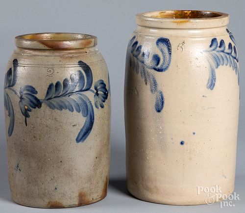 TWO PENNSYLVANIA STONEWARE CROCKS,