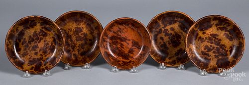 FIVE REDWARE SHALLOW BOWLS, 19TH