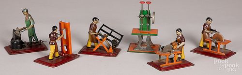 FIVE GERMAN PAINTED TIN STEAM TOYSFive