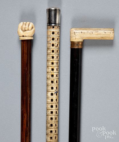 THREE CANES WALKING STICKS 19TH 316f1c