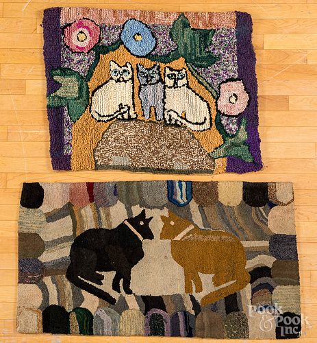 TWO HOOKED RUGS, EARLY 20TH C.Two