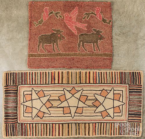 TWO AMERICAN HOOKED RUGS, CA. 1900Two