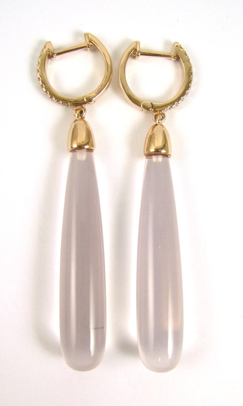 PAIR OF KUNZITE AND DIAMOND DANGLE