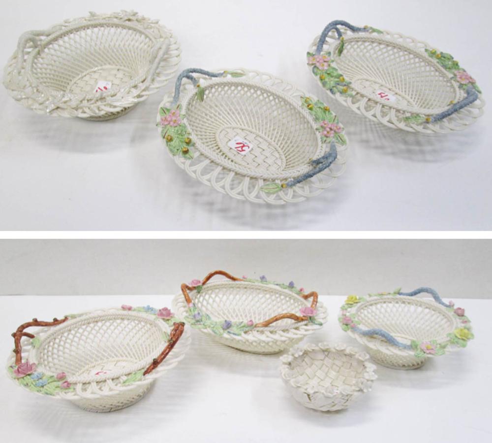 SEVEN BELLEEK PARIAN PORCELAIN BASKETS: