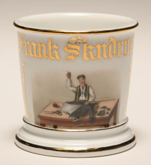 Occupational shaving mug, Tailor. Gilt