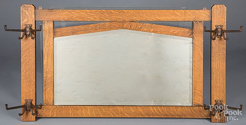 OAK MIRRORED HAT RACK, EARLY 20TH