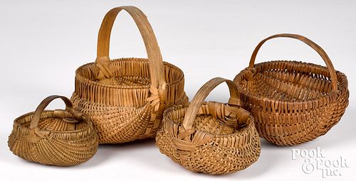 FOUR SMALL FINELY WOVEN BASKETS,