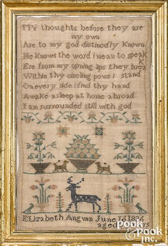 SILK ON LINEN SAMPLER, DATED 1836Silk