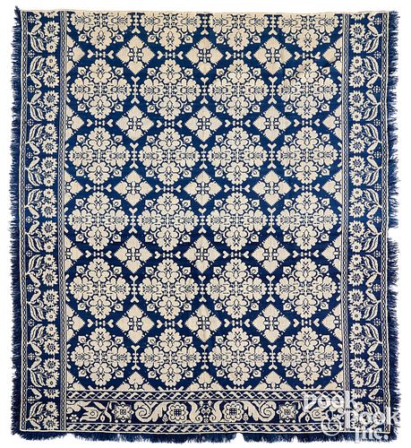 BLUE AND WHITE JACQUARD COVERLET  3149dc