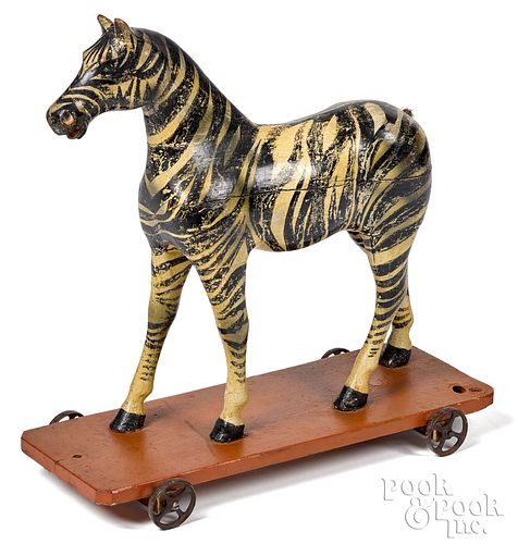 PAINTED ZEBRA PULL TOY LATE 19TH 314a0a