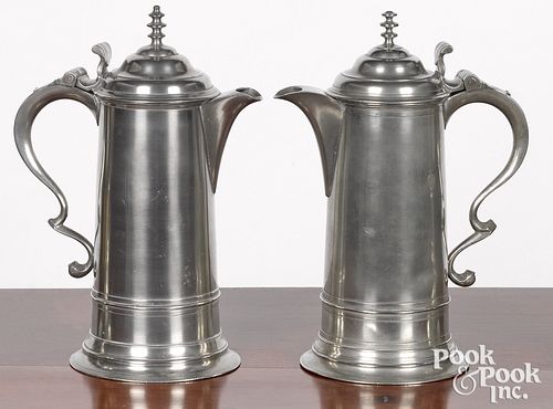 PAIR OF NEW YORK PEWTER FLAGONS,