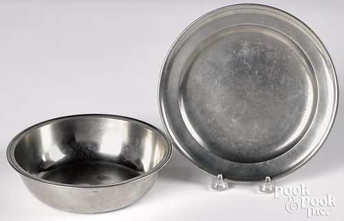 AMERICAN PEWTER BASIN AND PLATE  314a85