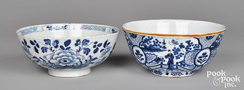 TWO DELFT BLUE AND WHITE BOWLS,