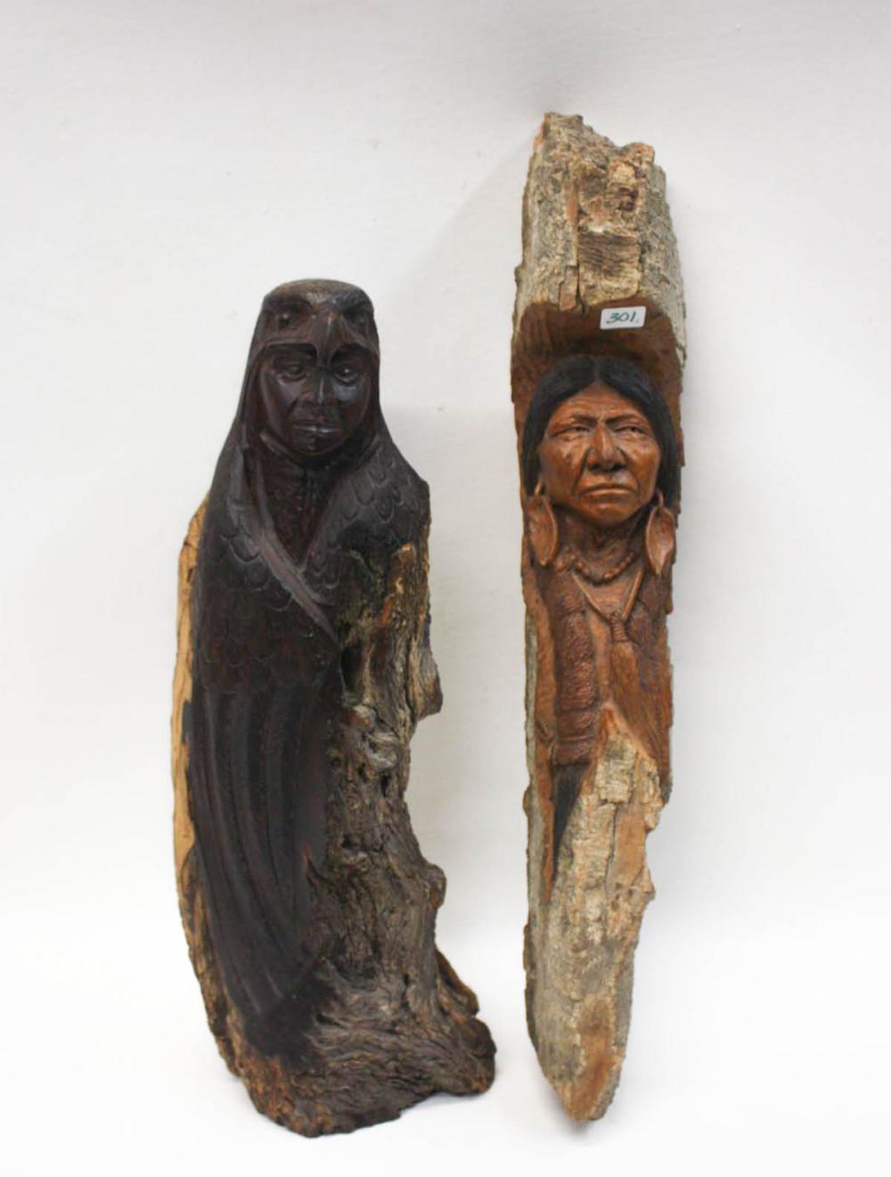 TWO CARVED WOOD SCULPTURES ONE  314b14