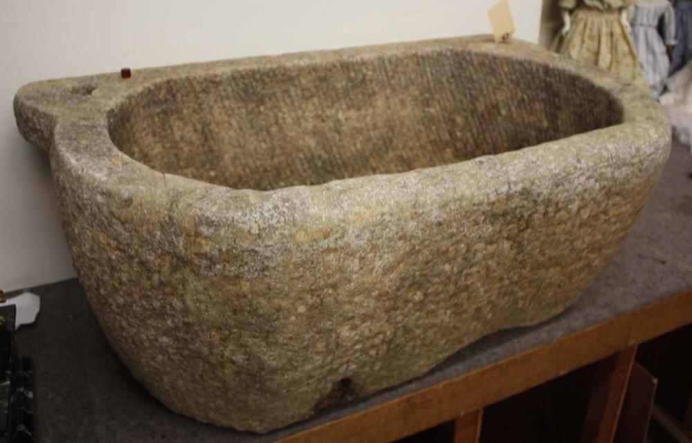 PRIMITIVE HAND SCULPTED STONE SINK,
