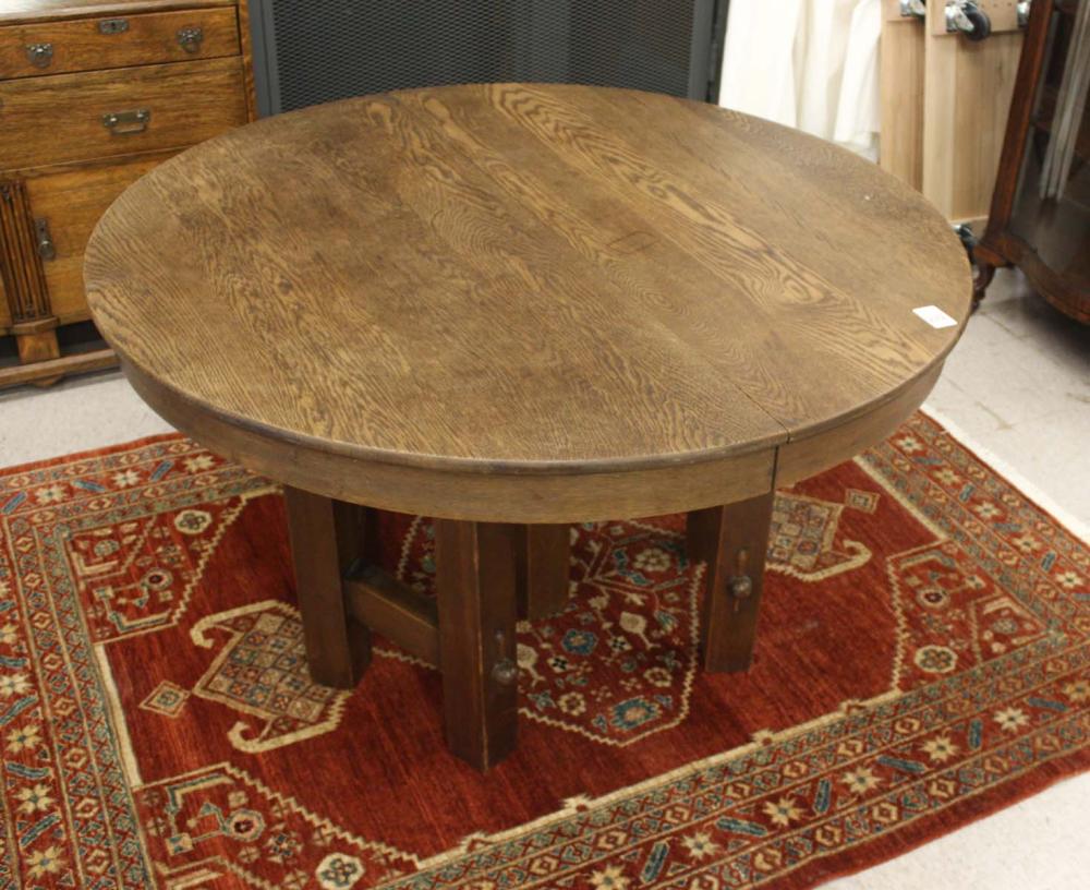 ROUND MISSION OAK DINING TABLE,