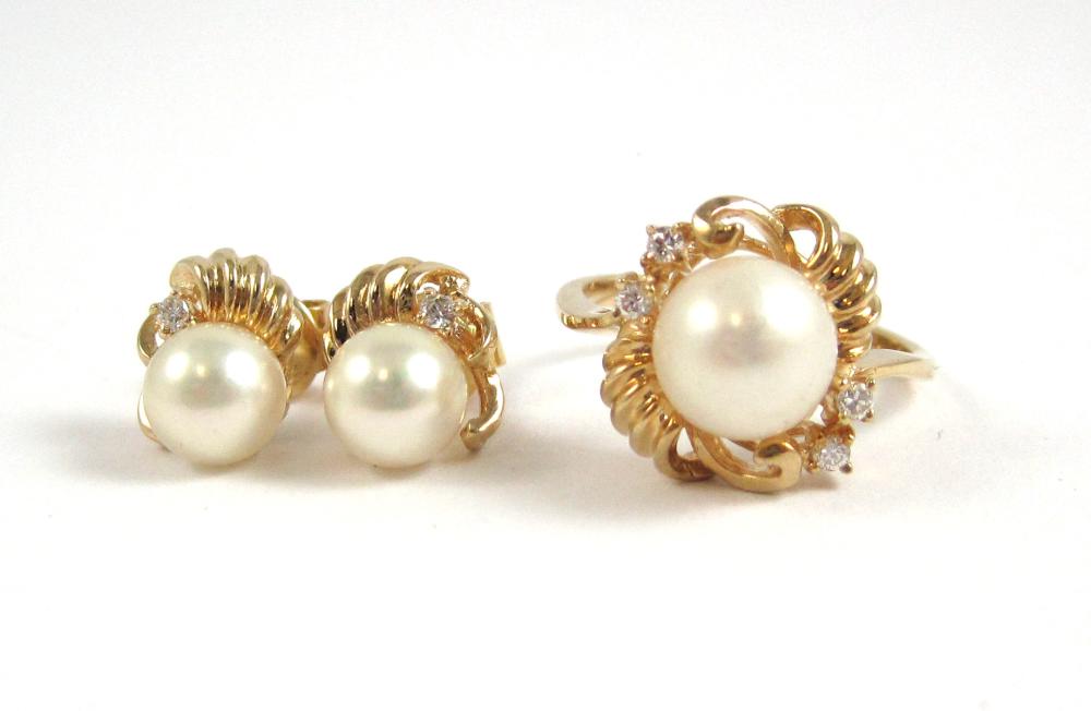 PEARL AND DIAMOND RING AND EAR 314be9