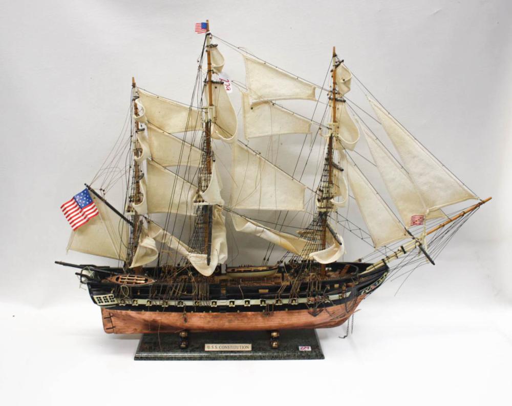 U.S.S. CONSTITUTION SHIP MODEL, ON STONE