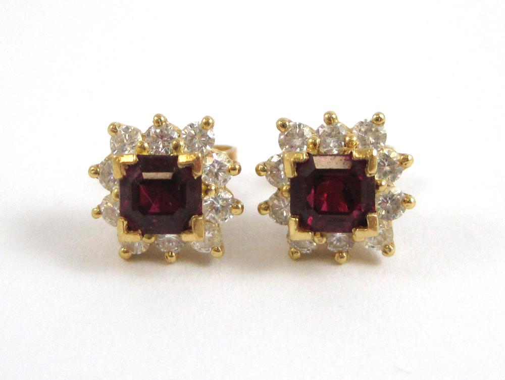 PAIR OF RUBY AND DIAMOND STUD EARRINGS,