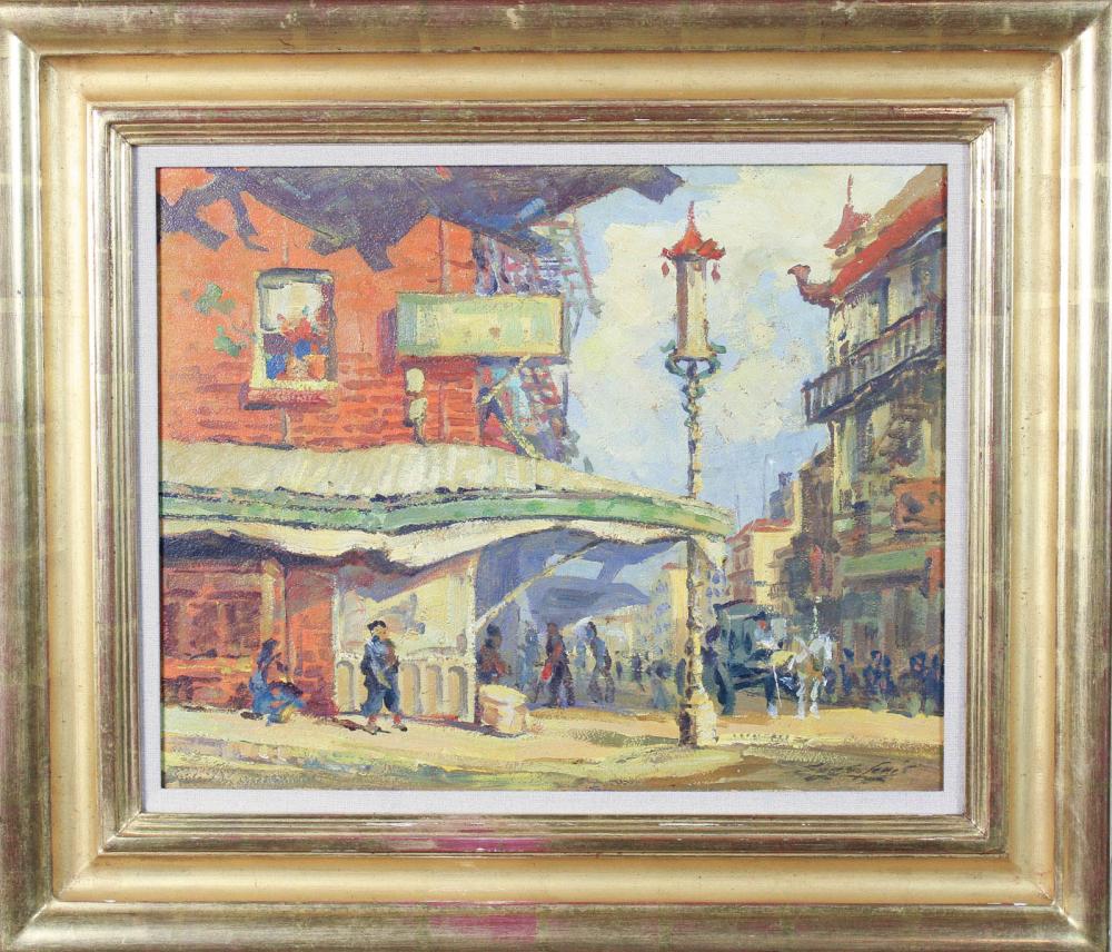 JAPANESE STREET SCENE OIL ON BOARD  314c84