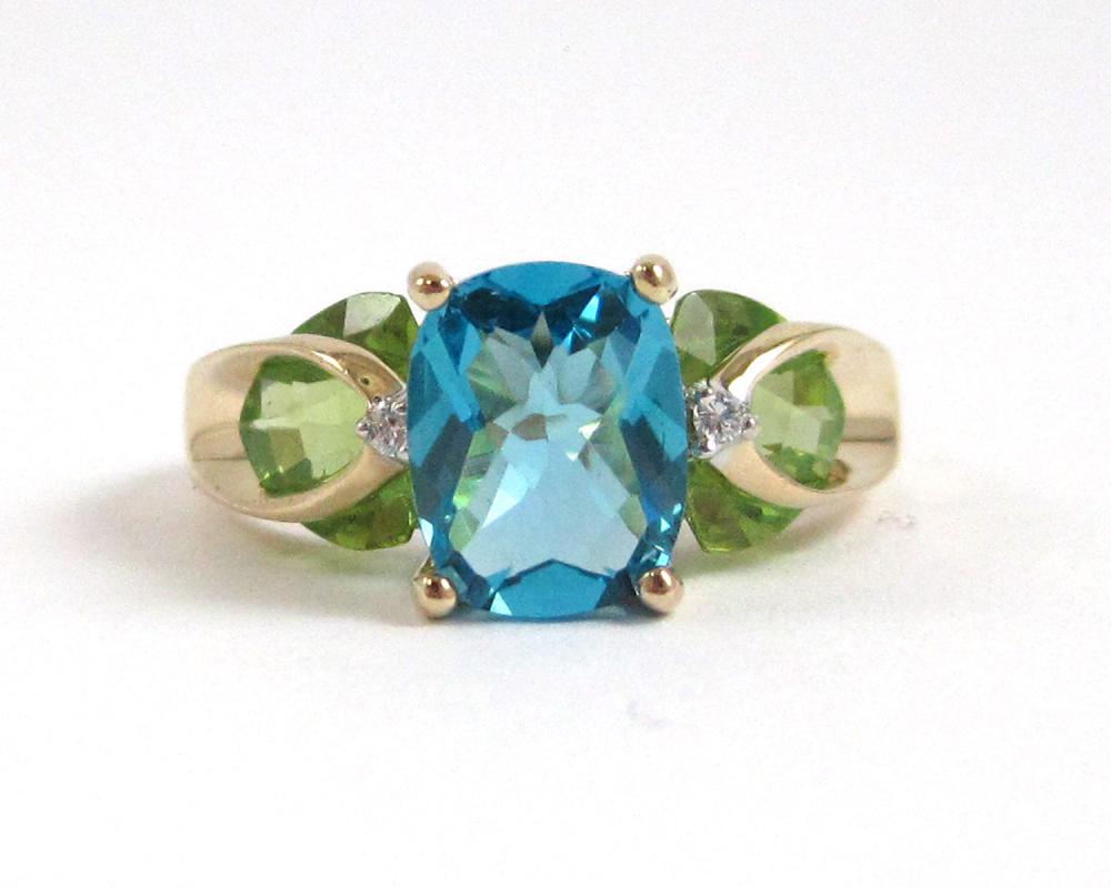 BLUE TOPAZ, PERIDOT AND DIAMOND