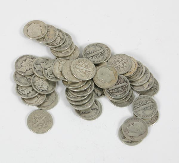 50 Silver Mercury Dimes Mixed Dates 4ee12