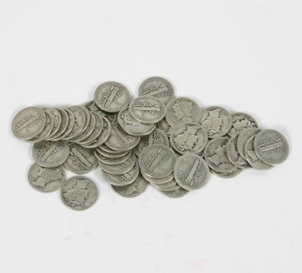 50 Silver Mercury Dimes Mixed Dates