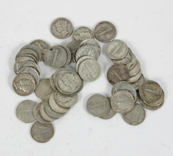 50 Silver Mercury Dimes Mixed Dates 4ee18