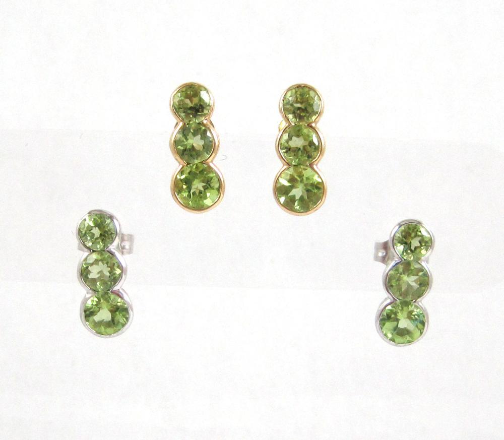 TWO PAIRS OF PERIDOT STUD EARRINGS,