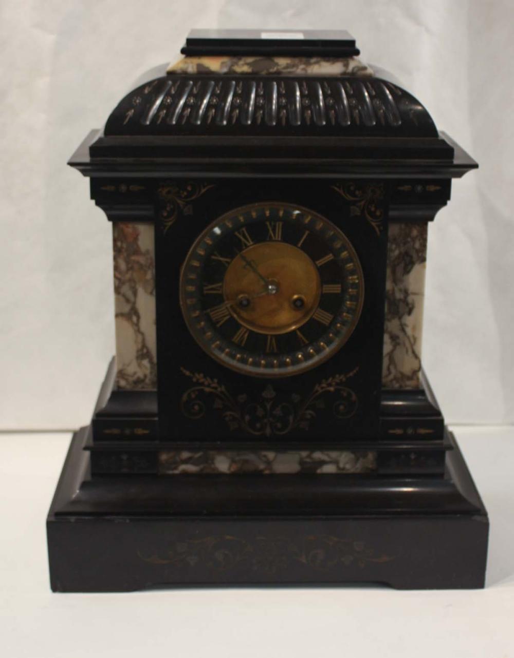 FRENCH BLACK MARBLE MANTEL CLOCK,