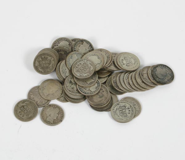 63 Silver Barber Dimes Mixed Dates