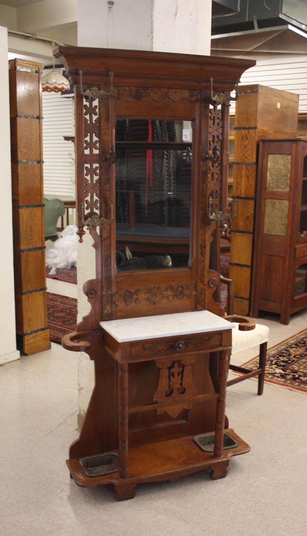 VICTORIAN WALNUT HALLSTAND, EASTLAKE