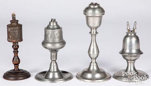 THREE PEWTER FLUID LAMPS, 19TH